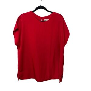 Vtg Maggie Sweet Red Blouse Short Sleeve Round Neck Made in USA Dark Academia 1X